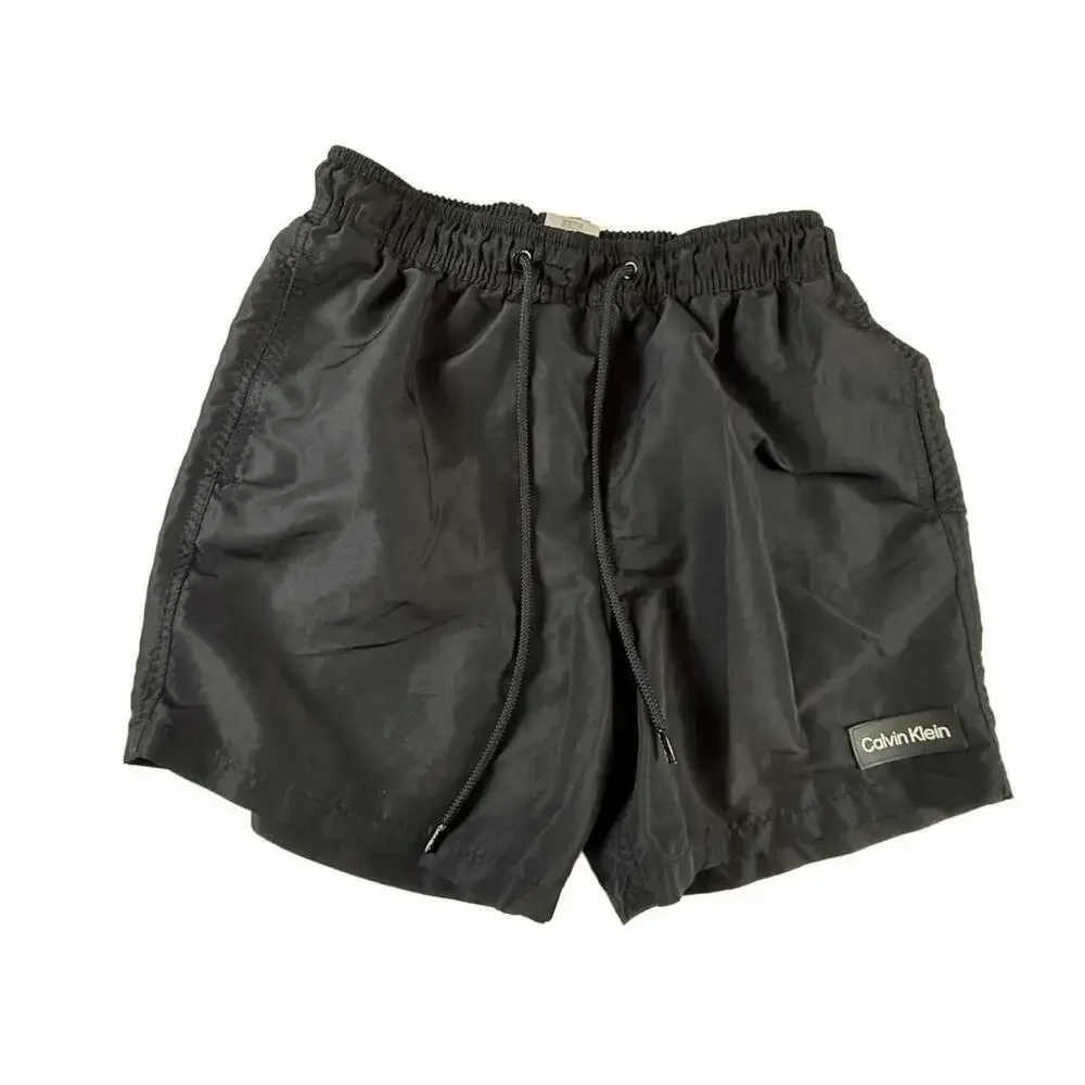 Calvin Klein Swim Trunks Mens Small Black Logo Swimwear Mesh Lined Quick Dry